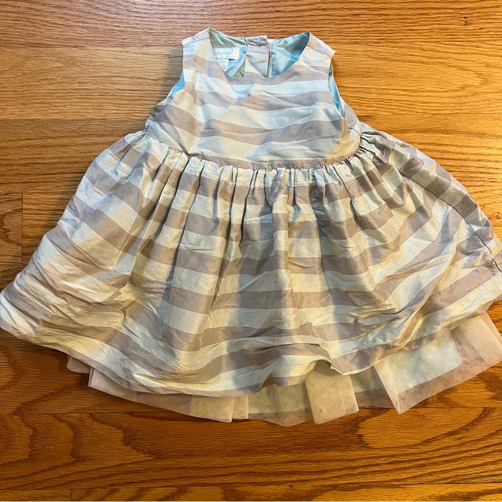 Baby Gap light blue and gray striped dress and matching diaper cover sz 6-12 mo